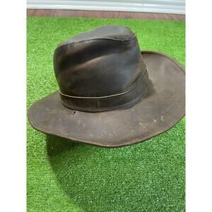Vintage Indian Jones Hat MED Genuine Leather Distressed Outback Henschel Hat CO.